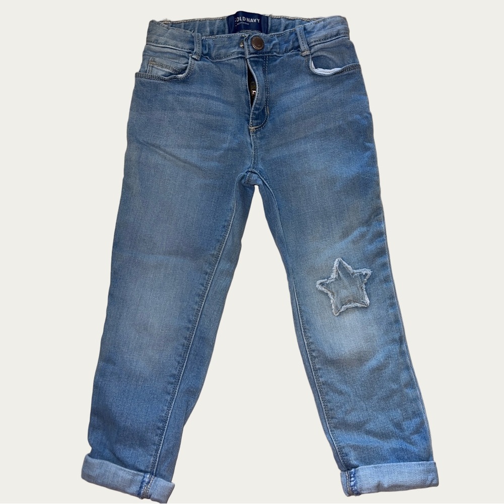 Old Navy Girl’s Light Blue Boyfriend Jeans with‎ Star Detail Size 4T
